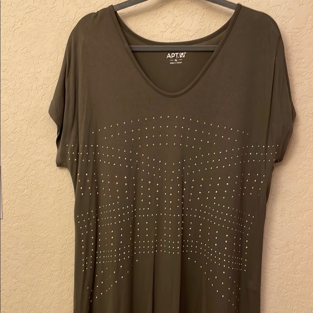 Apt. 9 Brown Green Embellished Relaxed T-Shirt